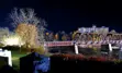 pedestrian bridge at Brant's Crossing lit up at night
